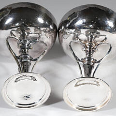 Pair of Art Deco Hand Hammered Sterling Silver Compotes, by James Dixon & Sons, circa 1905