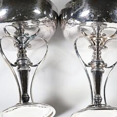 Pair of Art Deco Hand Hammered Sterling Silver Compotes, by James Dixon & Sons, circa 1905