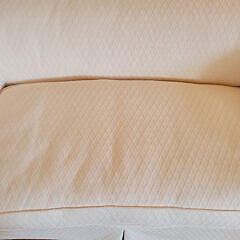 Designer Creme Upholstered Single Cushion Skirted Settee with Rolled Arms