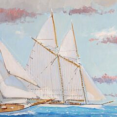 William Lowe Oil on Linen “Schooners Departing Nantucket”