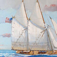William Lowe Oil on Linen “Schooners Departing Nantucket”
