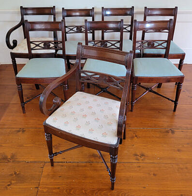 Set of Eight Late Georgian Mahogany Dining Chairs with Upholstered Slip Seats