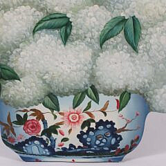 Chelsea House Decorative Painted White Hydrangeas in a Pot Cut-Wood Fireboard