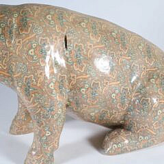 Large Hand Painted Floral Decorated Ceramic Piggy Bank, Signed Janice