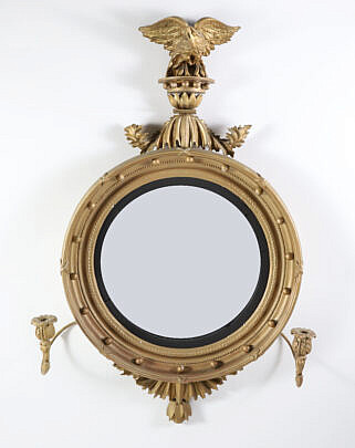 Carved Gold Painted Convex Mirror, 19th Century