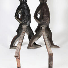 Pair of Painted Cast Iron Hessian Andirons with Matching Fireplace Tool Set