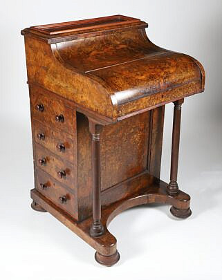 English Burl Wood Davenport, 19th Century