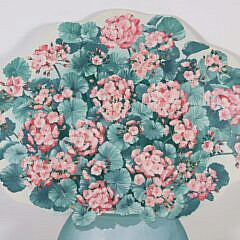 Decorative Painted “Geraniums” Cut Wood Fireboard