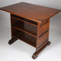 Arts and Crafts Oak Three-Shelf Trestle Table, in the Manner of Stickley Brothers, early 20th Century