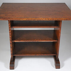 Arts and Crafts Oak Three-Shelf Trestle Table, in the Manner of Stickley Brothers, early 20th Century