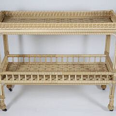 Serena & Lily Rattan and Wicker Woven Two Tier Serving Tray Cart on Wheels