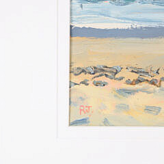 Coastal Seascape Oil Painting Initialed RJ