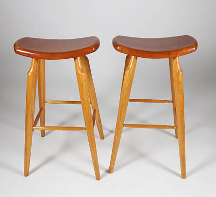 Pair of Signed Stephen Swift Cherry Bar Stools, signed Stephen Swift,1987