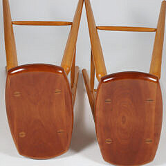 Pair of Signed Stephen Swift Cherry and Ash Bar Stools, circa 1987