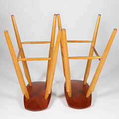 Pair of Signed Stephen Swift Cherry and Ash Bar Stools, circa 1987