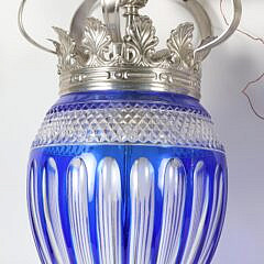 Pair of Cobalt Blue Cut To Clear Glass Light Fixtures