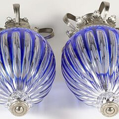 Pair of Cobalt Blue Cut To Clear Glass Light Fixtures