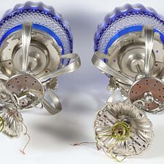 Pair of Cobalt Blue Cut To Clear Glass Light Fixtures