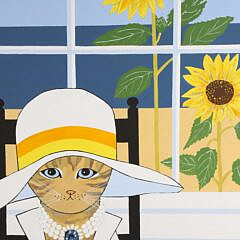 Maggie Meredith Oil on Canvas “Fancy Cat and Sunflowers”