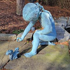 Green Patina Bronze Sculpture of a Girl Feeding a Squirrel, Limited Edition 2/10