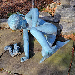 Green Patina Bronze Sculpture of a Girl Feeding a Squirrel, Limited Edition 2/10