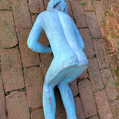 Green Patina Signed Bronze Sculpture of a Girl with a Turtle