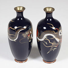 Pair of Vintage Japanese Cloisonne Enamel Vases, Meiji Period