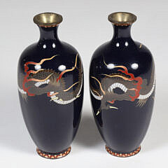 Pair of Vintage Japanese Cloisonne Enamel Vases, Meiji Period