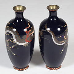 Pair of Vintage Japanese Cloisonne Enamel Vases, Meiji Period