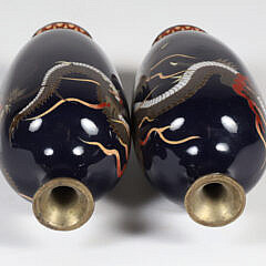 Pair of Vintage Japanese Cloisonne Enamel Vases, Meiji Period