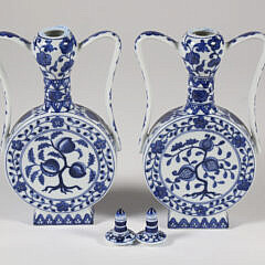Pair of Chinese Export Blue and White Porcelain Covered Flask Jars