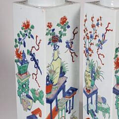 Pair of Chinese Export Famille Verte Porcelain Square Panel Vases, 19th Century