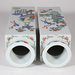 Pair of Chinese Export Famille Verte Porcelain Square Panel Vases, 19th Century