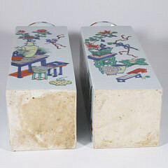 Pair of Chinese Export Famille Verte Porcelain Square Panel Vases, 19th Century