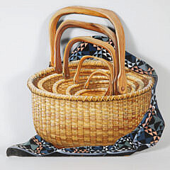 Decorative Painted "Lightship Baskets/Amish Quilt" Fireboard