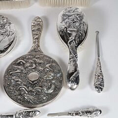 Chinese Export Silver Vanity Set Comprising 15 Pieces