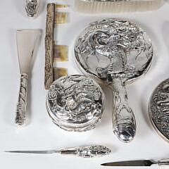 Chinese Export Silver Vanity Set Comprising 15 Pieces