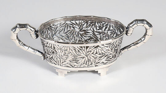 Chinese Export Silver Double Handle Footed Open Bowl