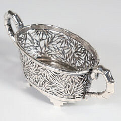 Chinese Export Silver Reticulated Two Handled Oval Bowl, late 19th Century / early 20th C.