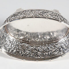 Chinese Export Silver Reticulated Two Handled Oval Bowl, late 19th Century / early 20th C.