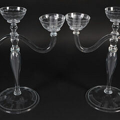 Pair of Antique Two light Clear Glass Candelabra