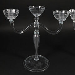 Pair of Two-Light Landscape Engraved Clear Glass Candelabra, 19th Century