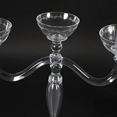 Pair of Two-Light Landscape Engraved Clear Glass Candelabra, 19th Century