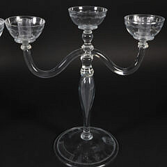Pair of Two-Light Landscape Engraved Clear Glass Candelabra, 19th Century