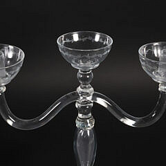 Pair of Two-Light Landscape Engraved Clear Glass Candelabra, 19th Century