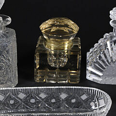 Group of Six Antique Cut Crystal Vanity Pieces