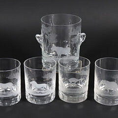 Set of Eight Vintage Old Fashion Glasses Accompanied with Ice Bucket
