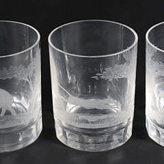 Set of Eight Vintage Safari Animal Engraved Old Fashion Glasses and Ice Bucket
