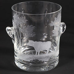 Set of Eight Vintage Safari Animal Engraved Old Fashion Glasses and Ice Bucket
