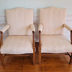 Pair of Upholstered Chippendale Style Library Armchairs